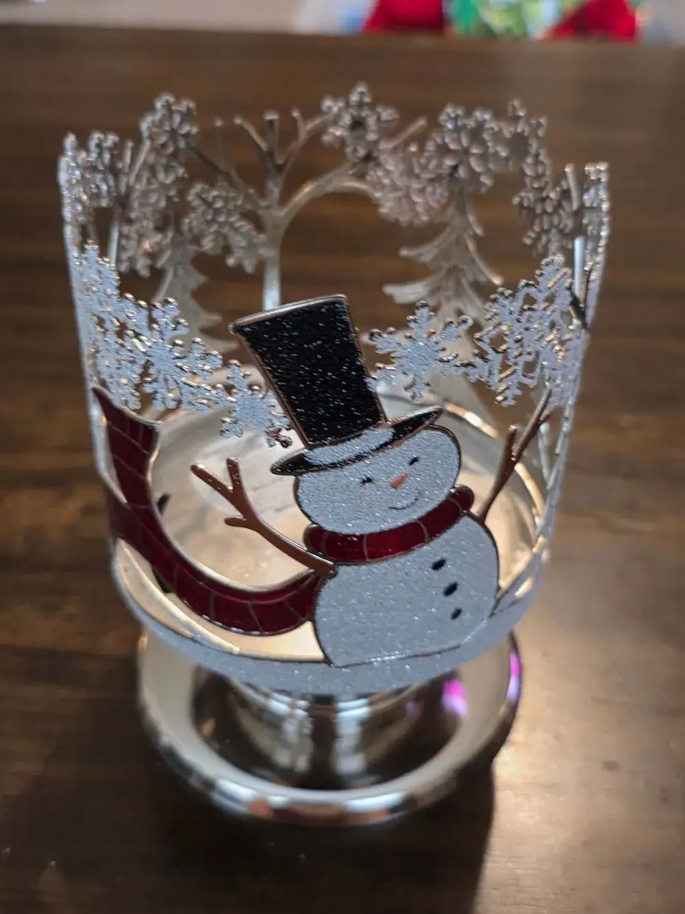 New Bath & Body Works Silver Glitter Snowman 3-Wick Candle Holder